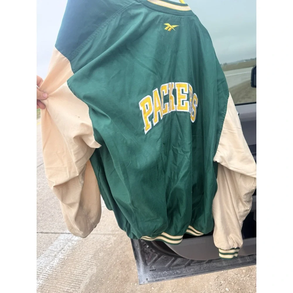 Vintage Reebok Green Bay Packers Jacket Mens XXL NFL Green Snap Spellout